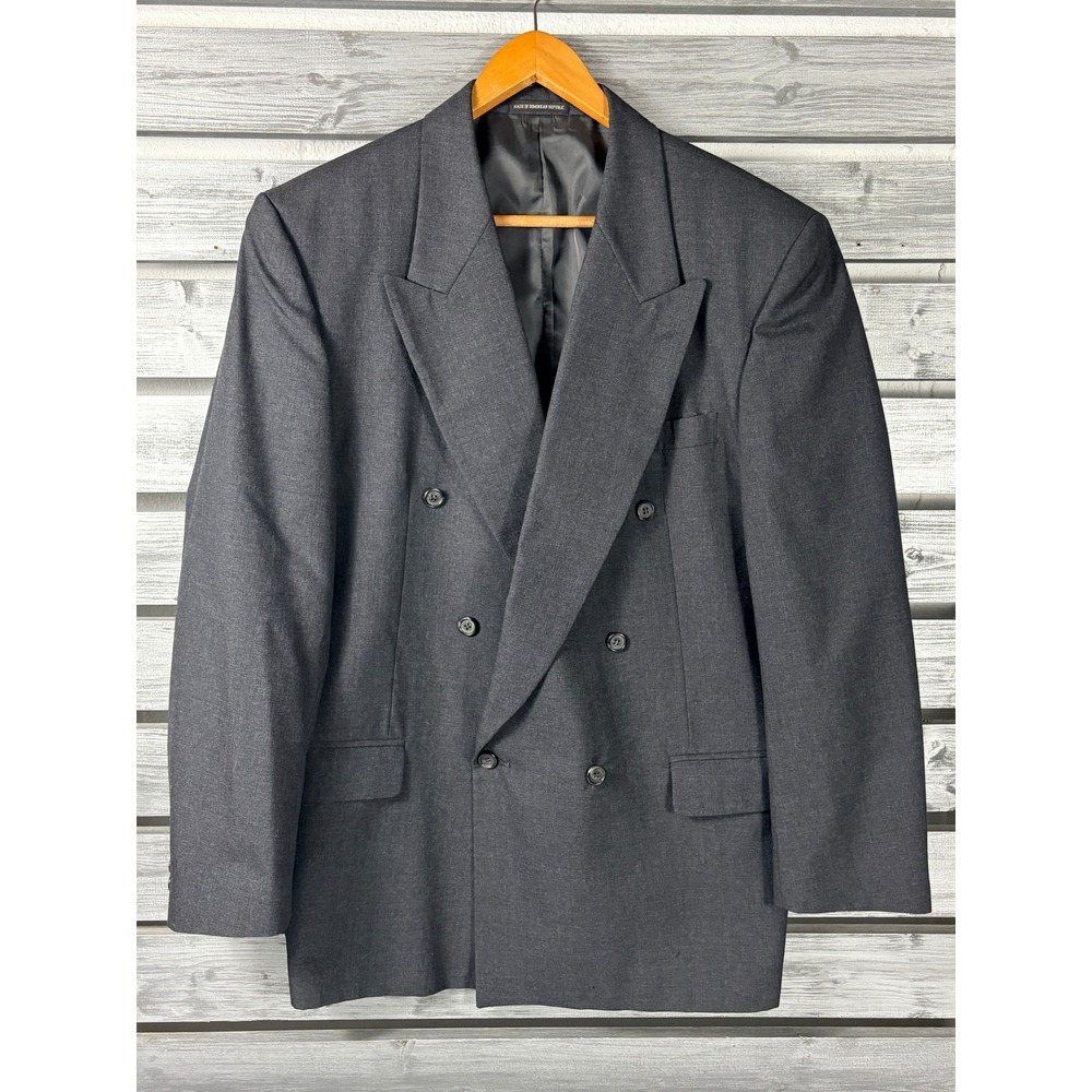 Vtg Pierre Balmain Mens 43R Double Breasted Blazer Dark Gray 100% Wool Jacket